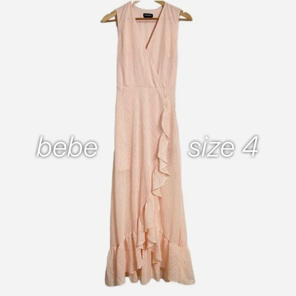 Bebe Faux Wrap Ruffled Front Dress SIZE 4 - Picture 3 of 13